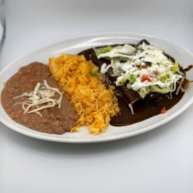 Chicken Mole Enchiladas Plate.
