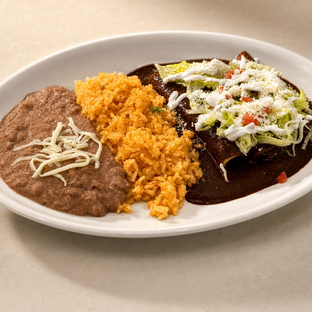 Chicken Mole Enchiladas Plate.